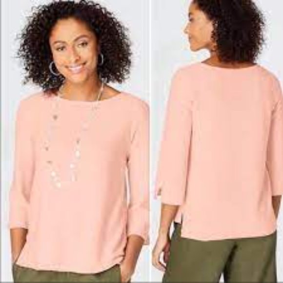 J.Jill Pale Pink 3/4 Sleeve Knobby Linen Blend‎ Leah Sweater Sz XS - EUC - Picture 1 of 8